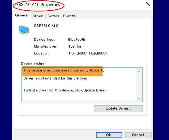 CSR8510 A10 Driver is niet beschikbaar fout in Windows 10