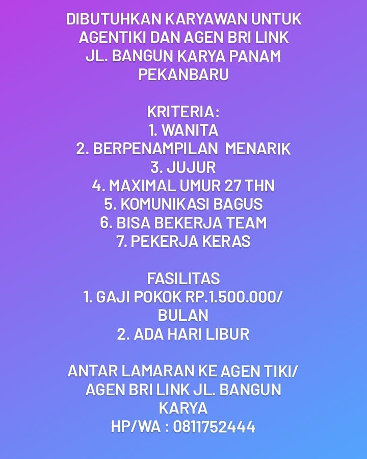 Lowongan Kerja AGEN TIKI dan AGEN BRI LINK