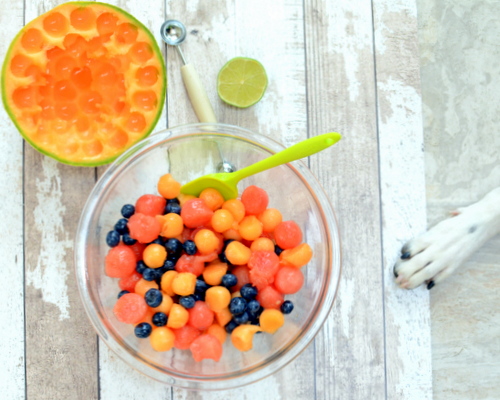 Summer's Best Melon Ball & Blueberry Salad, another Summer Easy recipe ♥ KitchenParade.com. Beautiful Color. Great for Potlucks & Light Weeknight Meals. Weight Watchers Friendly.