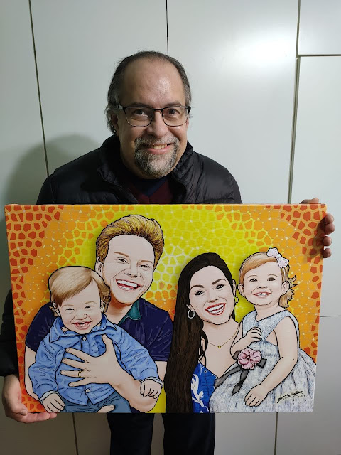 Michel Teló e Thais Fersoza, junto com os filhos pelas mãos do Desenhista Marcelo Lopes de Lopes