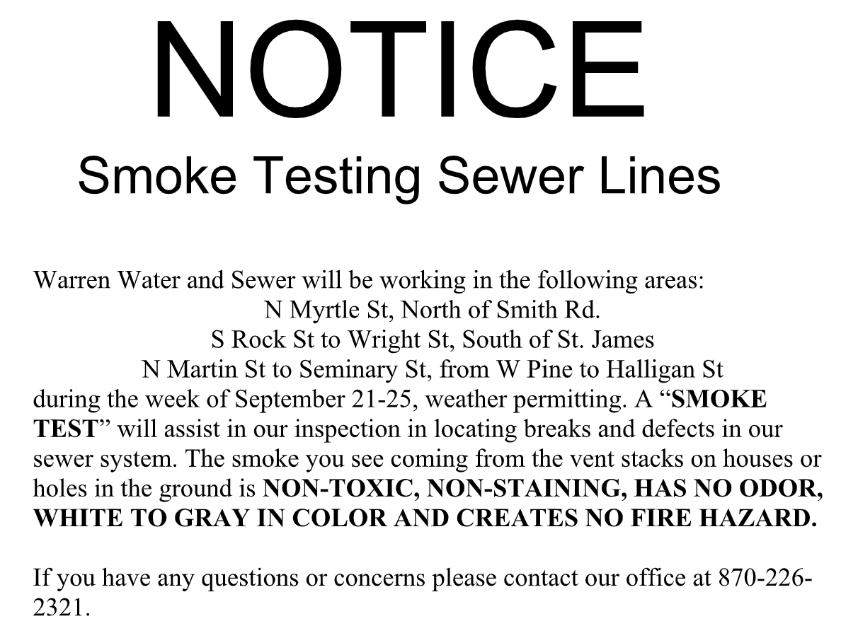 Saline River Chronicle News Notice Smoke Testing Sewer Lines