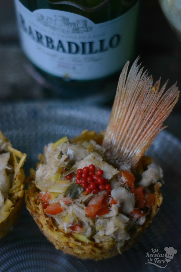 Nidos de plátano macho verde rellenos con cabracho tererecetas 04