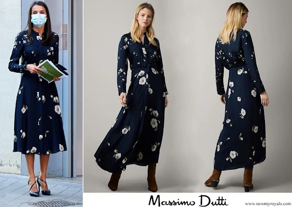 Queen Letizia wore a floral print cupro dress from Massimo Dutti
