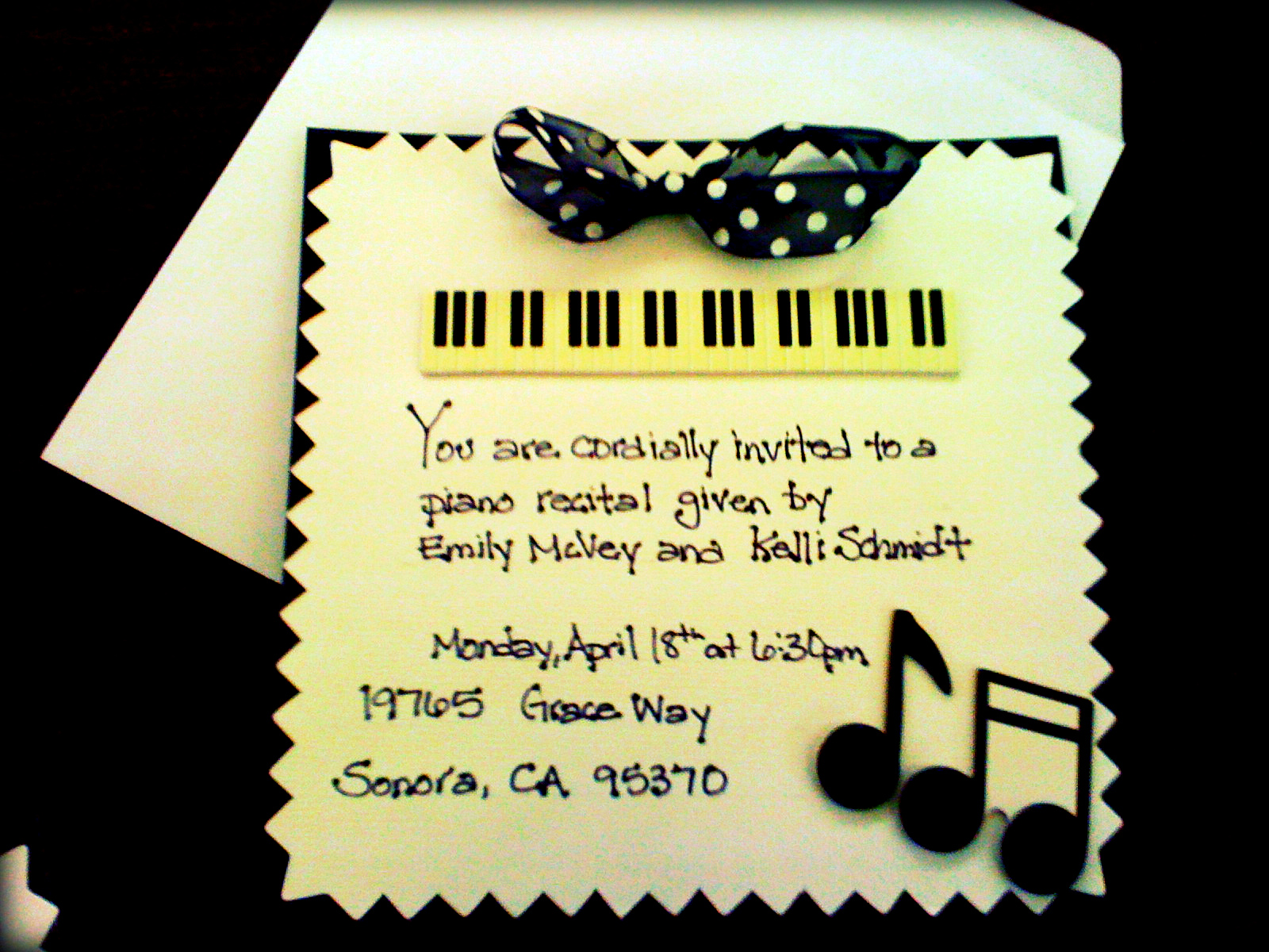 Em's Inspired Coincidences: Piano Recital Invitations