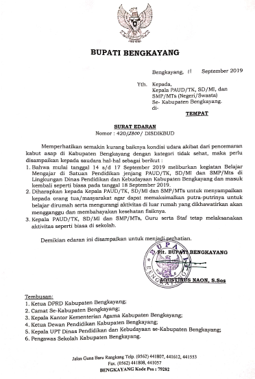 Surat Edaran Pltbupati Bengkayang Tanggal 11 September 2019