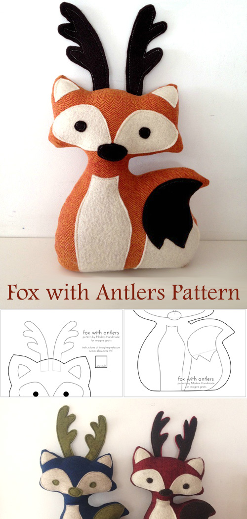 Stuffed Fox with Antlers Pattern + Tutorial
