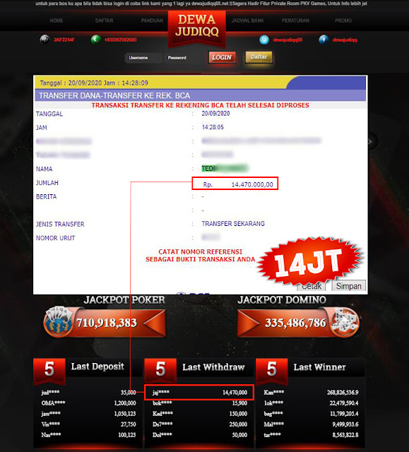 BUKTI TRANSFER DEWAJUDIQQ 14.470.000