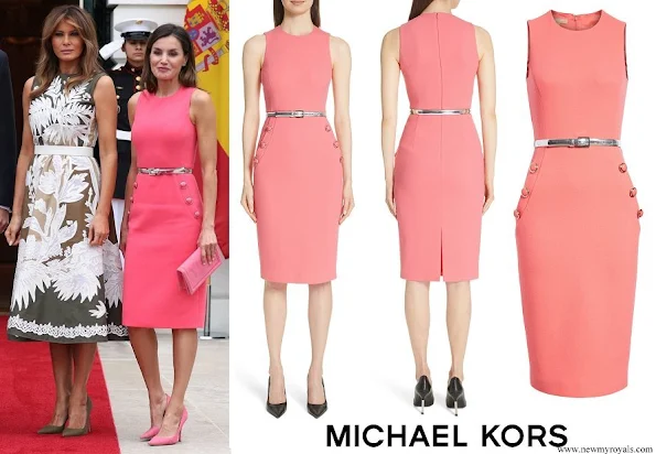Queen Letizia wore MICHAEL KORS Button Detail Stretch Wool Dress