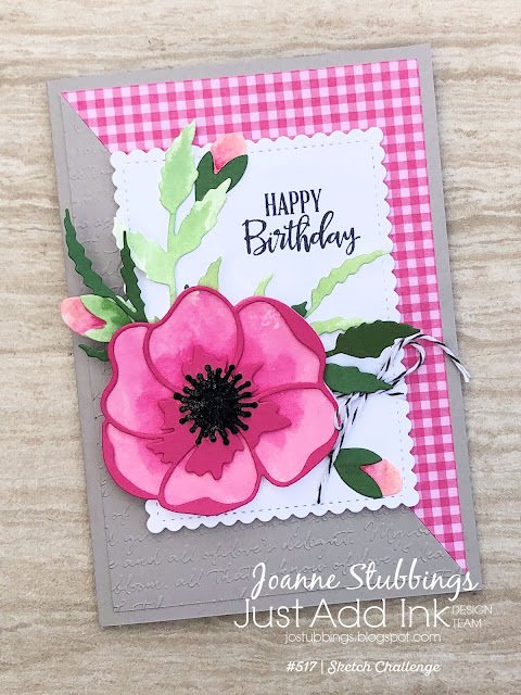 Jo's Stamping Spot - Just Add Ink Challenge #517 Happy Birthday card using Poppy Moments Dies by Stampin' Up!