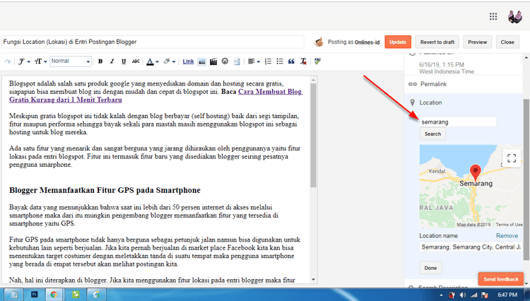 fungsi lokasi di entri blogger