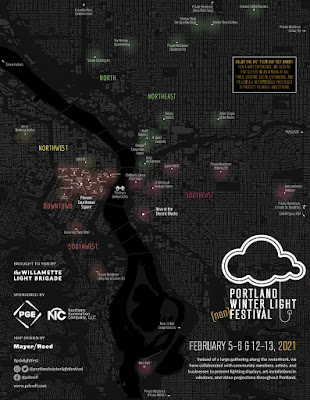 Black map of Portland Winter Light Festival