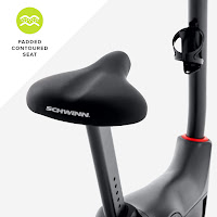 Height adjustable contoured padded seat on Schwinn Fitness 130 Upright Exercise Bike (2020 model year)