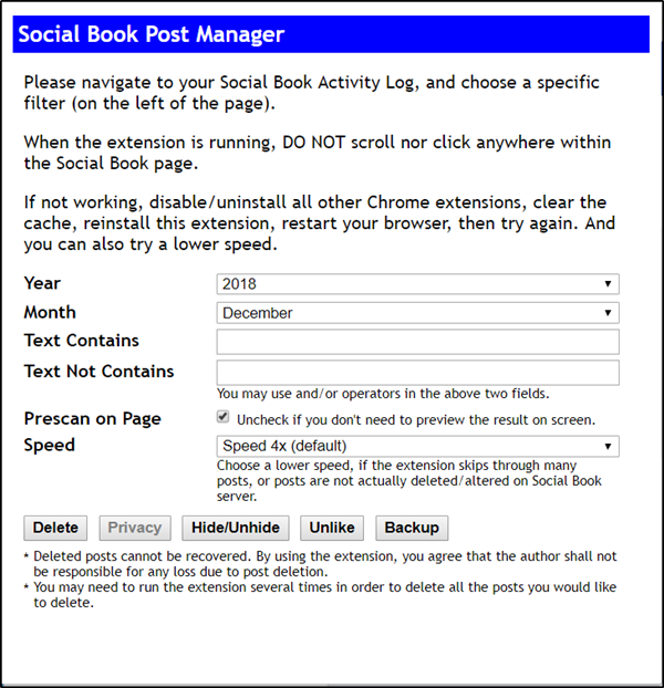 Social Book Post Manager voor Chrome