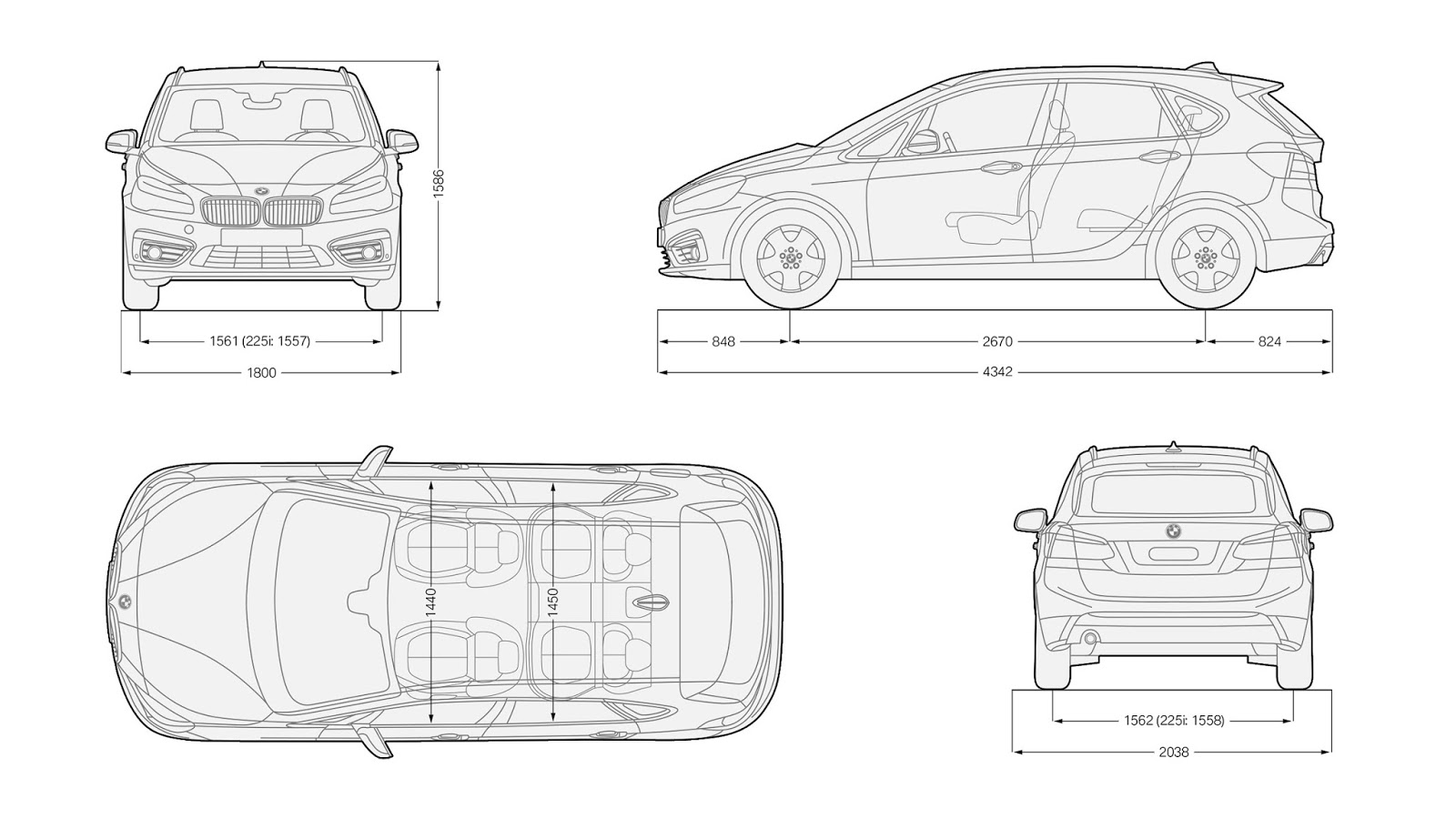 Bmw Serie 2 Active Tourer Dimensioni - Bagagliaio - Peso | Misure serbatoio, capacità baule, altezza