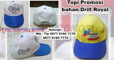 Jual Souvenir Topi Promosi bahan Drill Royal, Topi Drill Royal promosi, konveksi topi souvenir