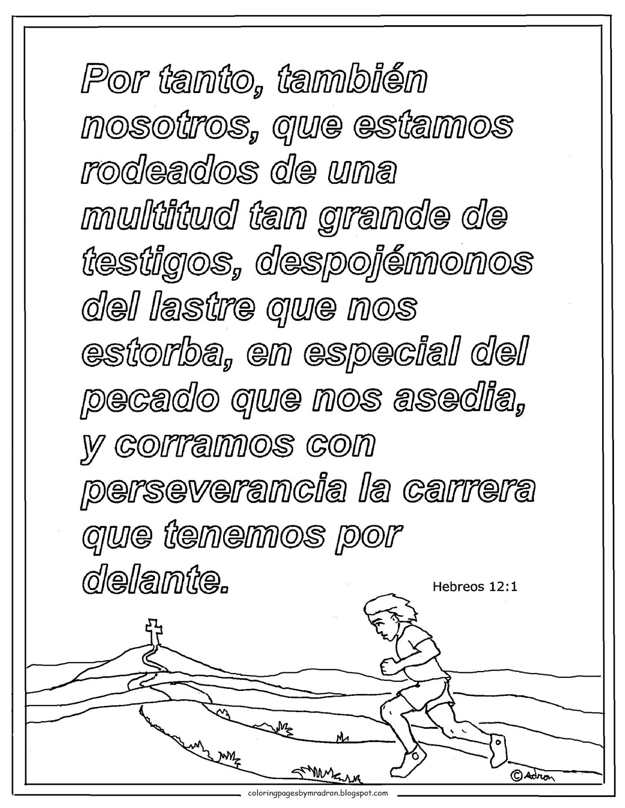 Coloring Pages for Kids by Mr. Adron: Hebrews 12:1 Spanish Printable