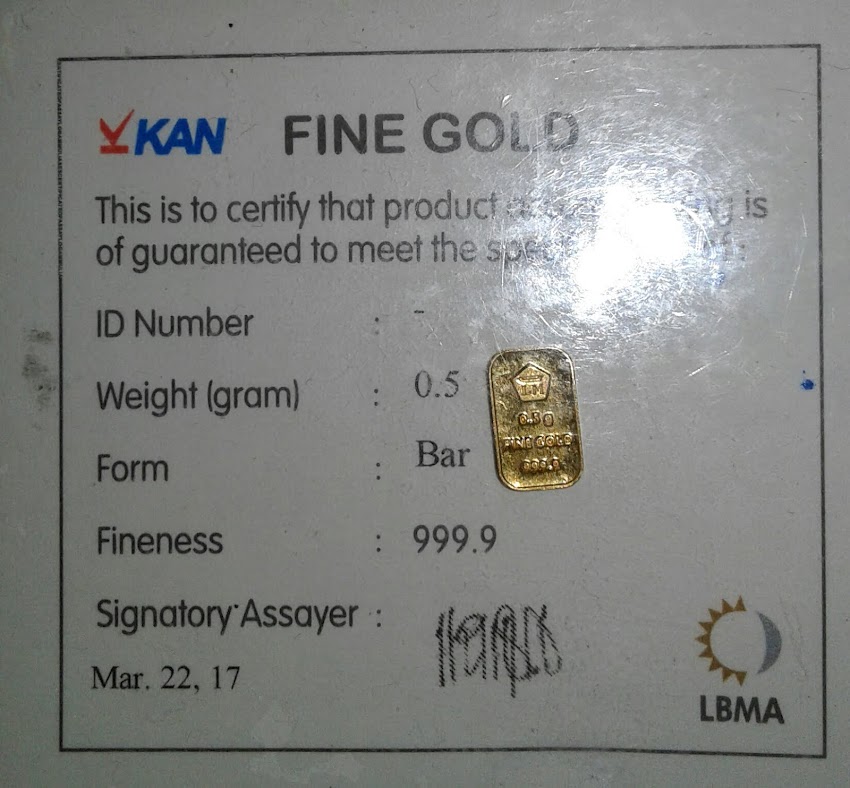 0,5 gram Indonesia gold bar 24carat fineness 999,9% purity