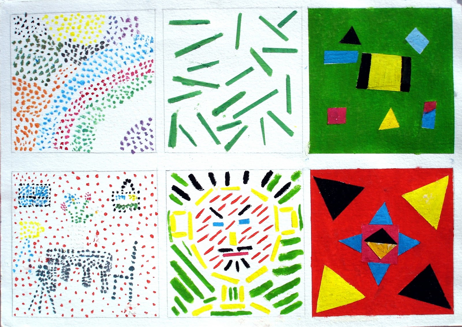 A B C D VISUAL Ejercicios 1º ESO Punto, línea, plano con témperas.