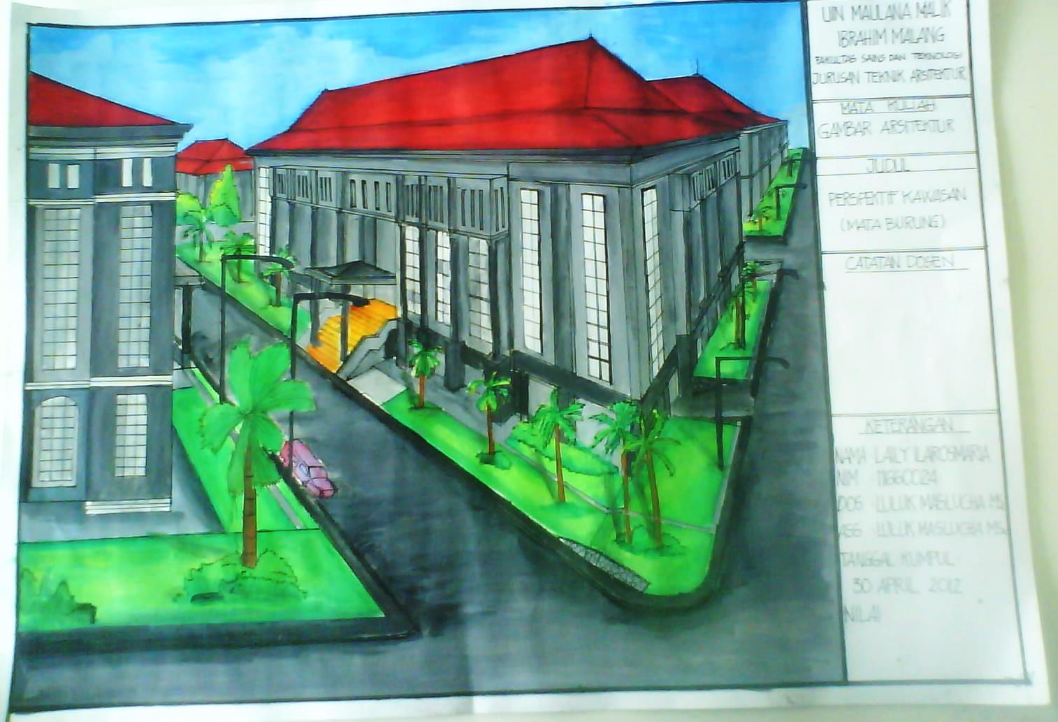 Laily Ilarozmaria Architecture Drawing Perspektif Suasana Malam Gedung Balai Kota