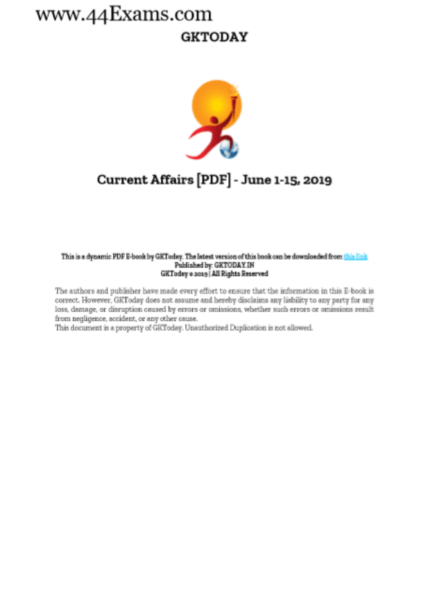 Gk Today Current Affairs June 2019 For All Competitive Exam Pdf Book