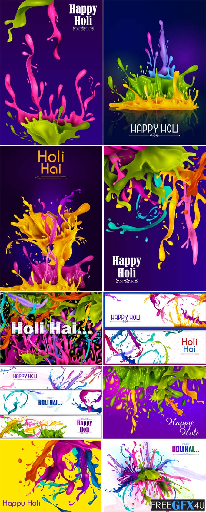 Happy Holi Colorful Vector Template Pack