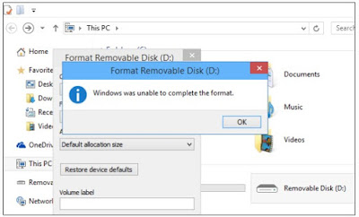 Windows was unable to complete the format