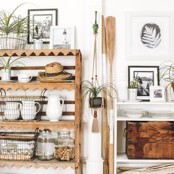 A Black, White, and Wood display