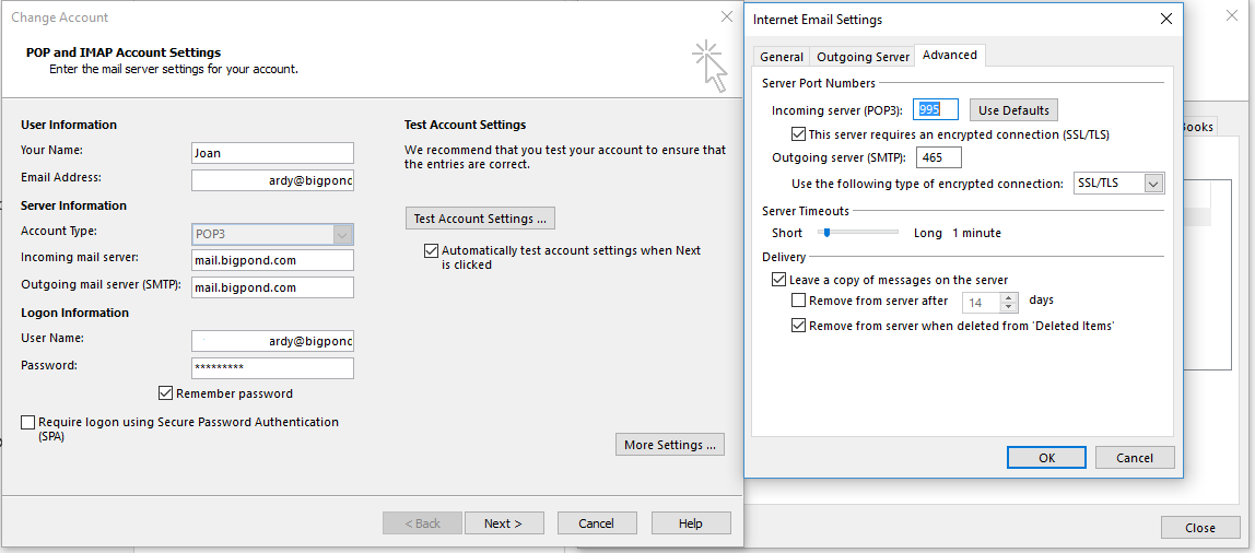Sishah Outlook Email configuration Telstra bigpond