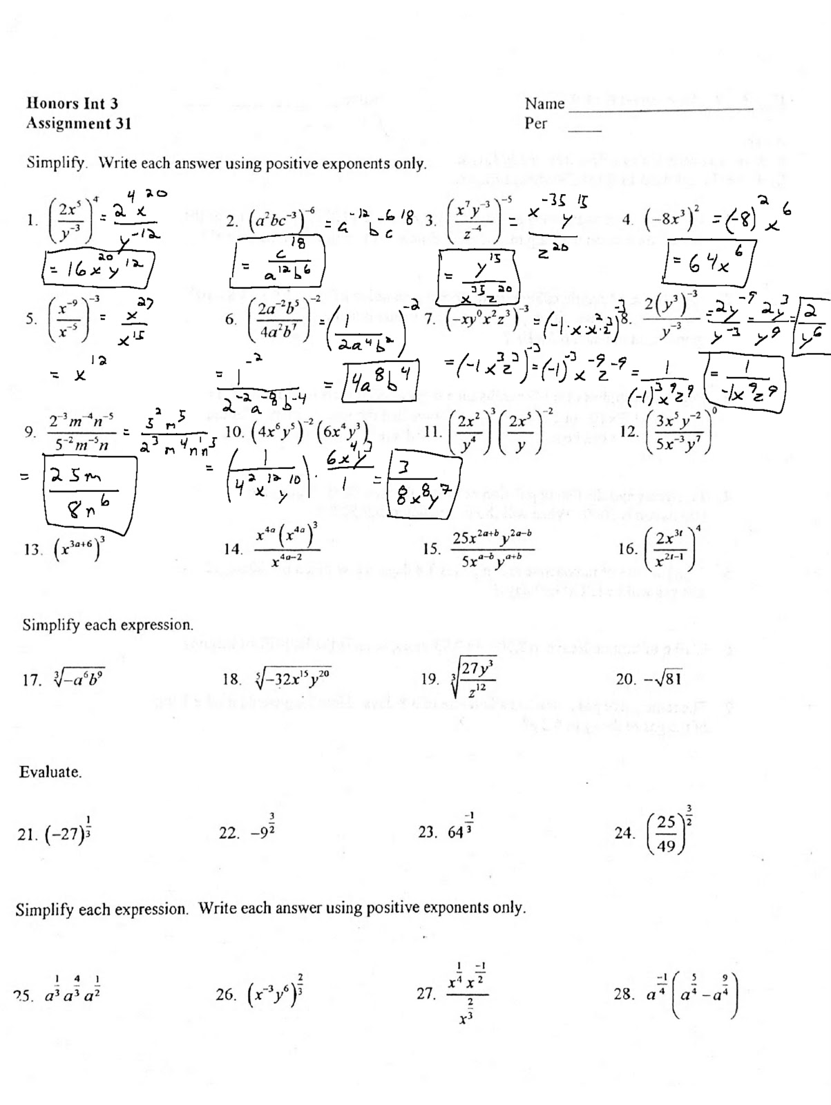 unit 6 exponents and exponential functions homework 7 answer key