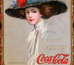 Propaganda de 1910 com a Garota Coca-Cola. Mulher formal aos padrões da época.