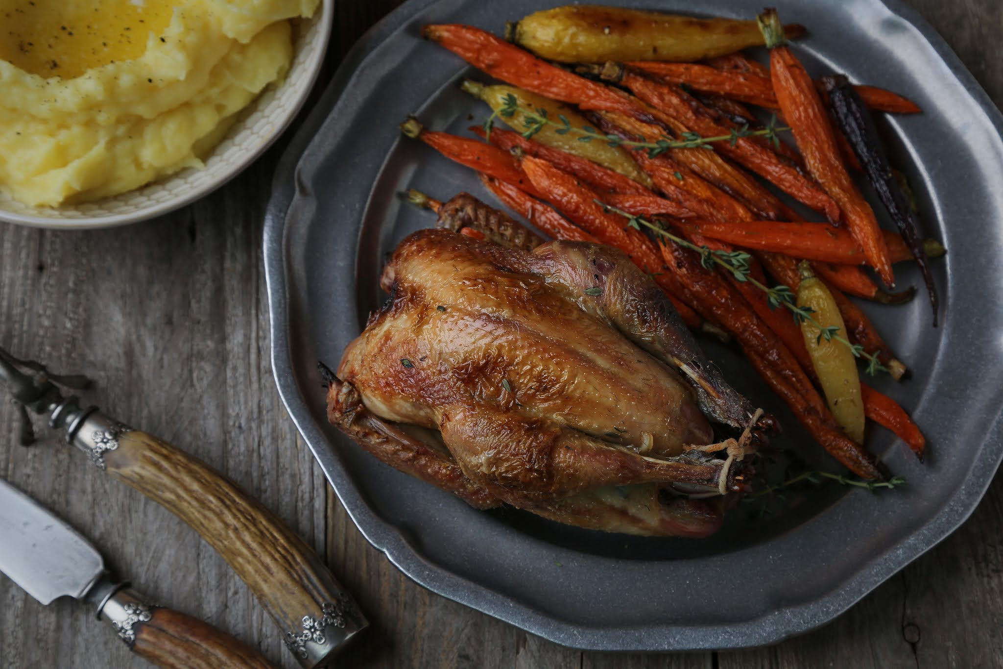 Roasted Pheasant with Tarragon & Lemon Carrots