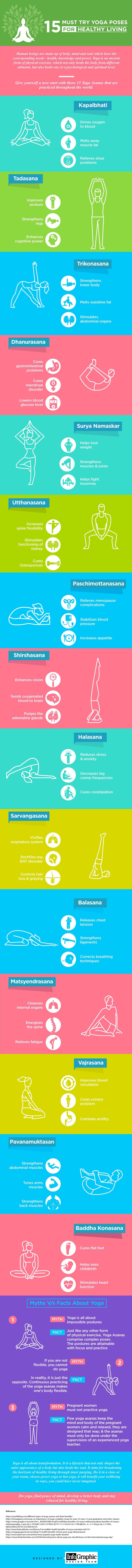15 Must Try Yoga Poses for Healthy Living #infographic