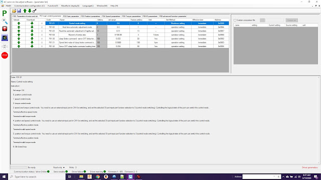 P01-01 parameter page from servo software