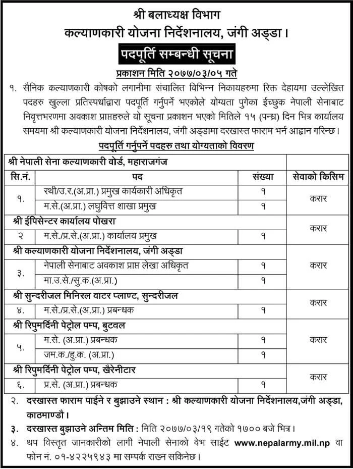 Nepal Army Fund for Welfare Vacancy Notice 