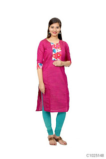 Simple Cotton Solid With Printed 3/4th Sleeve Maternity kurtis