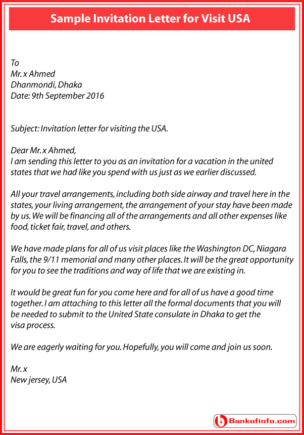 invitation letter to visit usa for friend