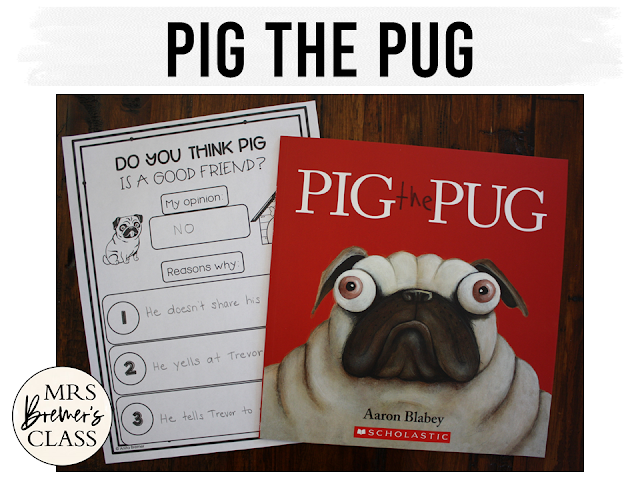 Pig the Pug book study activities unit with Common Core aligned literacy companion activities for Kindergarten and First Grade