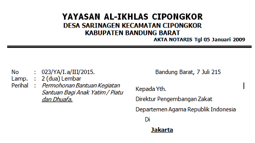 Contoh Surat Permohonan Bantuan Sembako