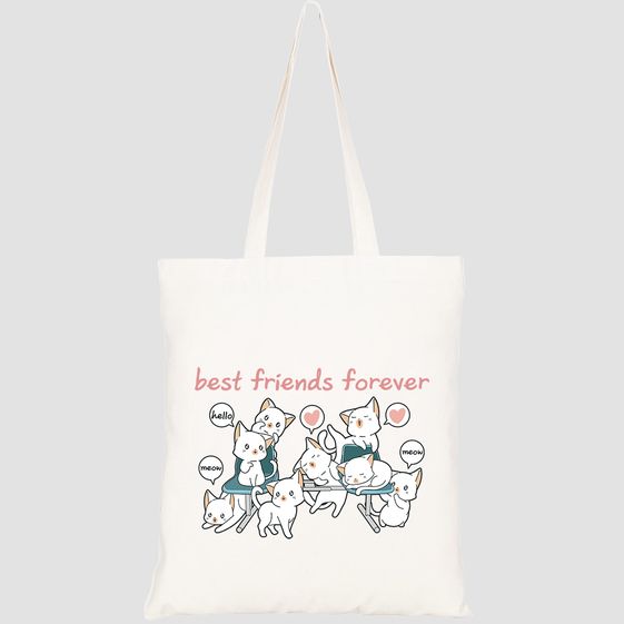 TÚI VẢI TOTE CANVAS IN HÌNH KAWAII CAT CHARACTERS WITH BENCH HT163 – HTFASHION