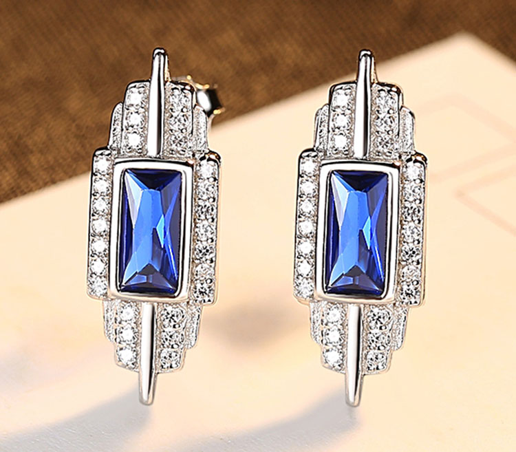 華麗風溫莎人造海藍寶石 925純銀耳環