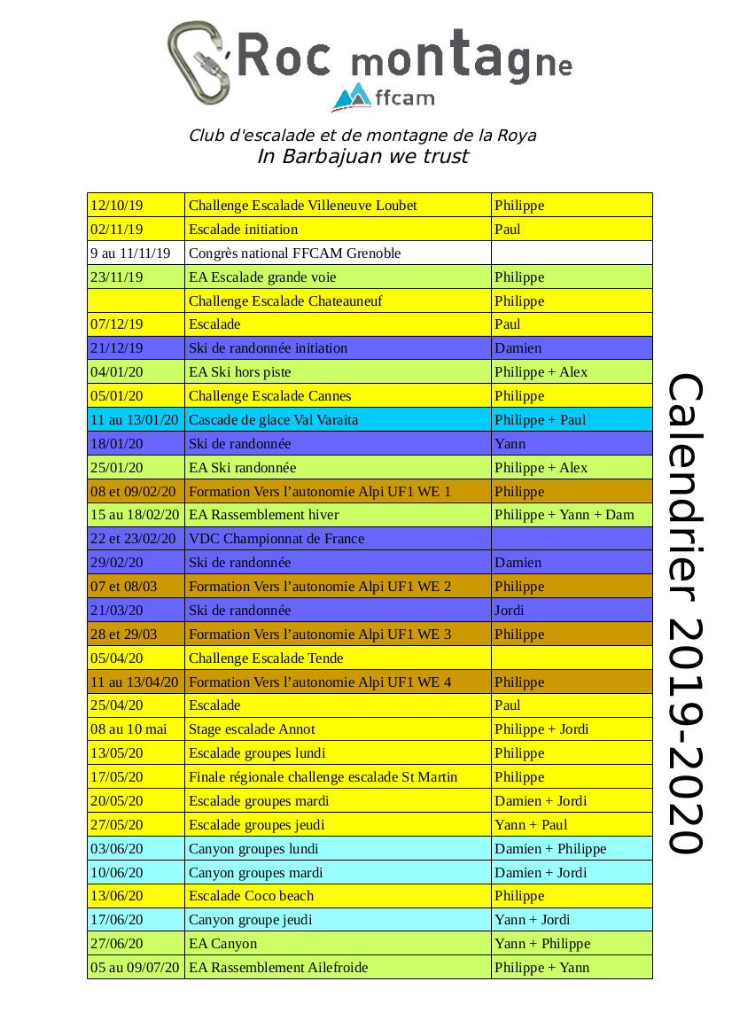 Croc Montagne: Calendrier 2029 2020 Croc Montagne: Calendrier 2029 2020