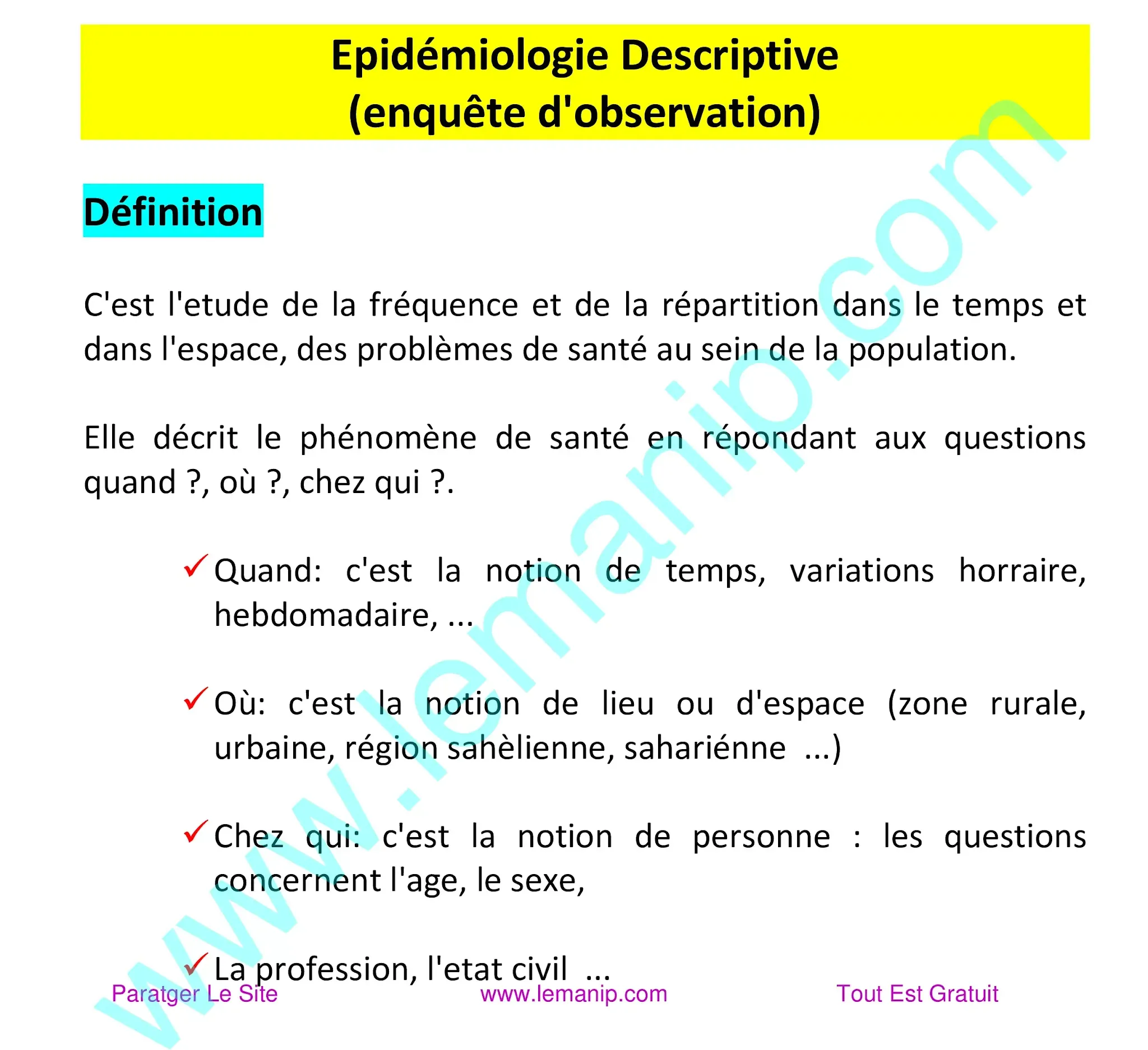 Epidémiologie Descriptive (enquête d'observation)