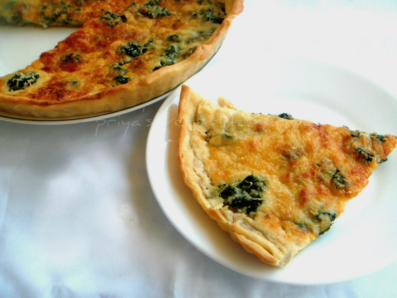 Priya's Versatile Recipes: Eggless Spinach & Emmental Cheese Quiche