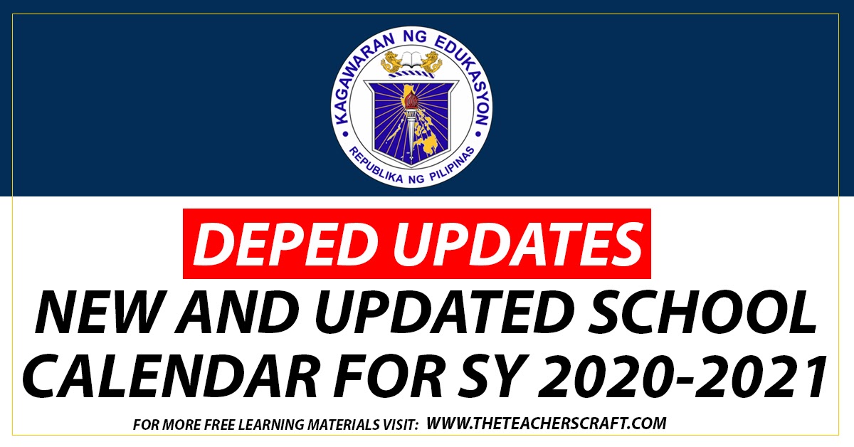 New and Updated School Calendar for SY 20202021 The Teacher's Craft