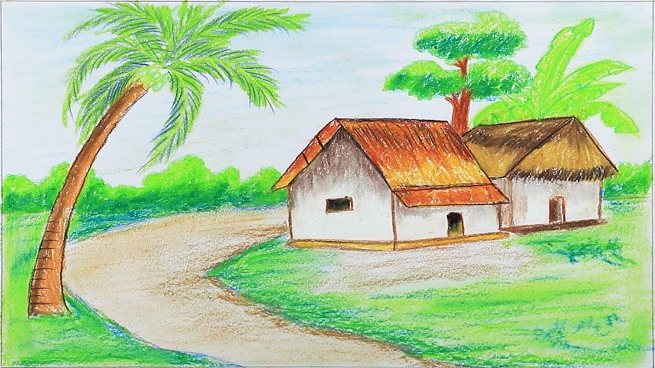 Hướng dẫn vẽ tranh phong cảnh bằng bút chì trong hình tròn  how to draw  easy scenery for beginer  YouTube