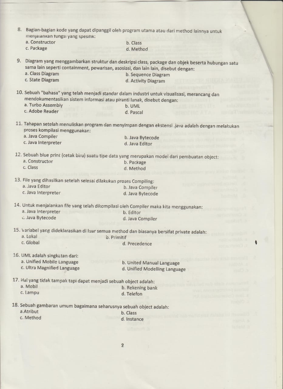 Soal UAS PBO Jurusan TI 2017/2018