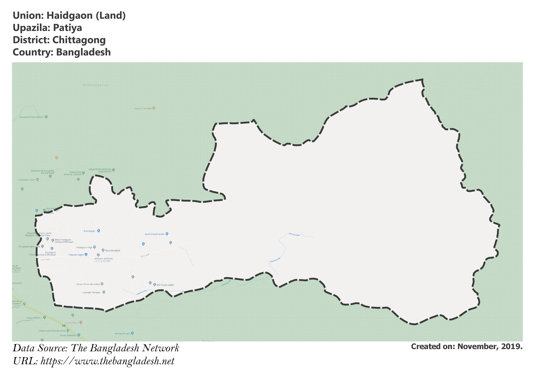 Map of Haidgaon of Chittagong, Bangladesh.