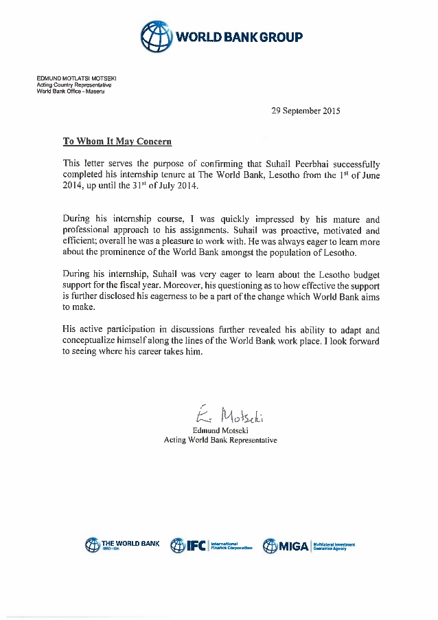 Sample Cover Letter For World Bank Job Sample Letter