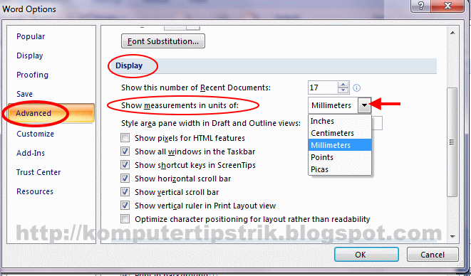 Mengubah Satuan Ukuran di Word