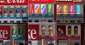 Drink label comparison: What's Shenmue (left), Shenmue Japan release (center), Shenmue outside Japan (right).